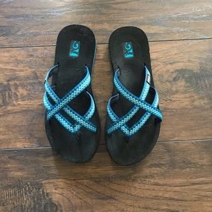Teva flip flops.